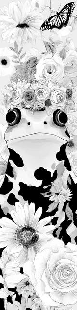 Free printable frog bookmark to color featuring a frog with a big flower crown